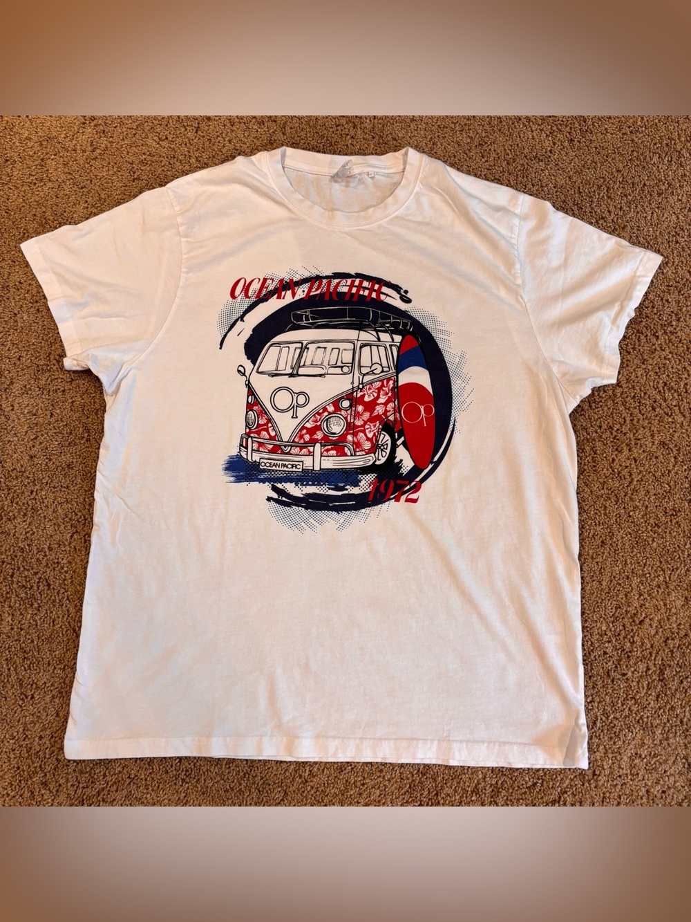 Pacifica White Short-Sleeve Tee with Red and Navy Surf Van Graphic